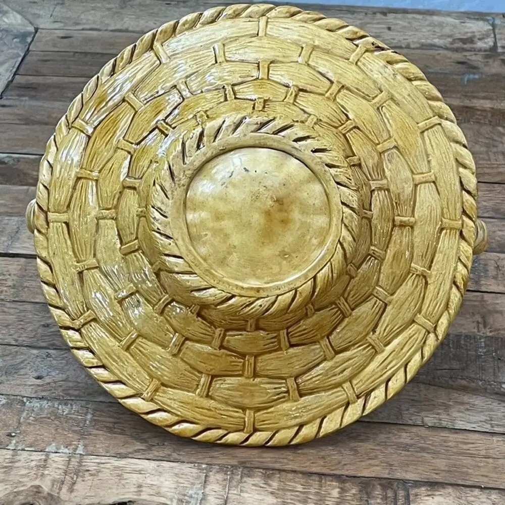 Handmade Ceramic Yellow Basket 10.5